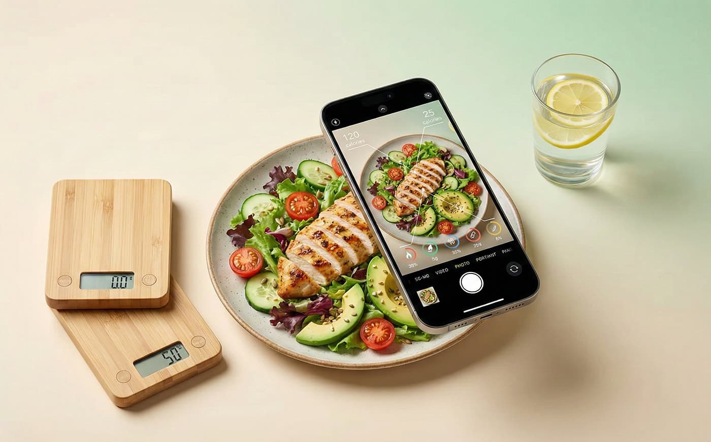 عکس گرفتن از بشقاب غذای سالم با گوشی موبایل برای آنالیز هوشمند کالری و مواد مغذی توسط هوش مصنوعی